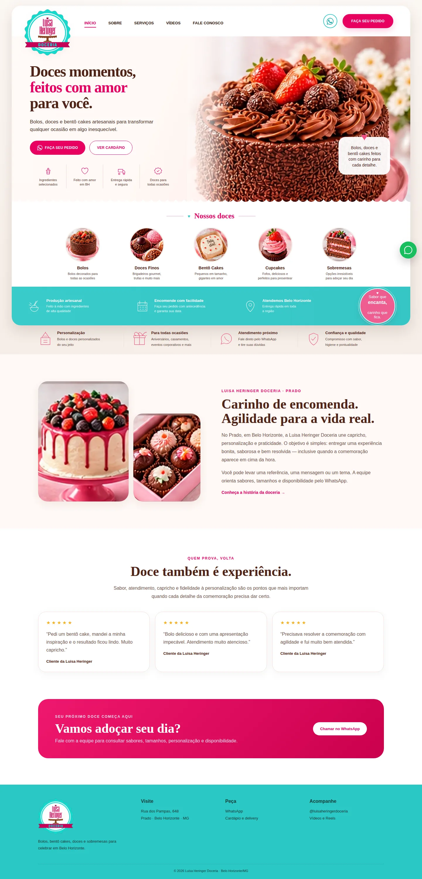 Site da Luisa Heringer Doceria com bolos e doces artesanais
